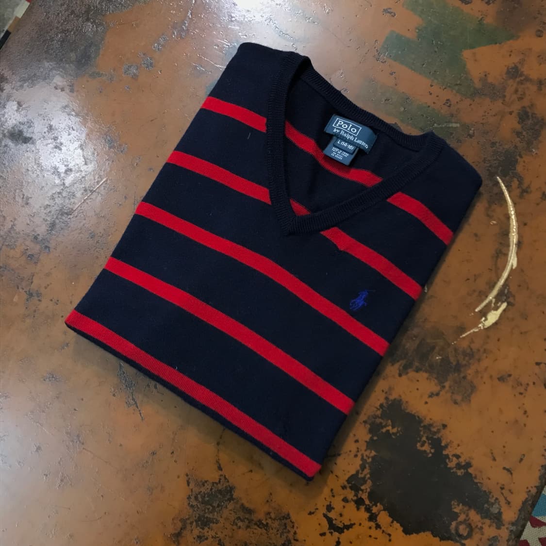 폴로랄프로렌 스웨이드 패치 네이비 단가라 코튼 니트 여성 55 사이즈  상품이미지1