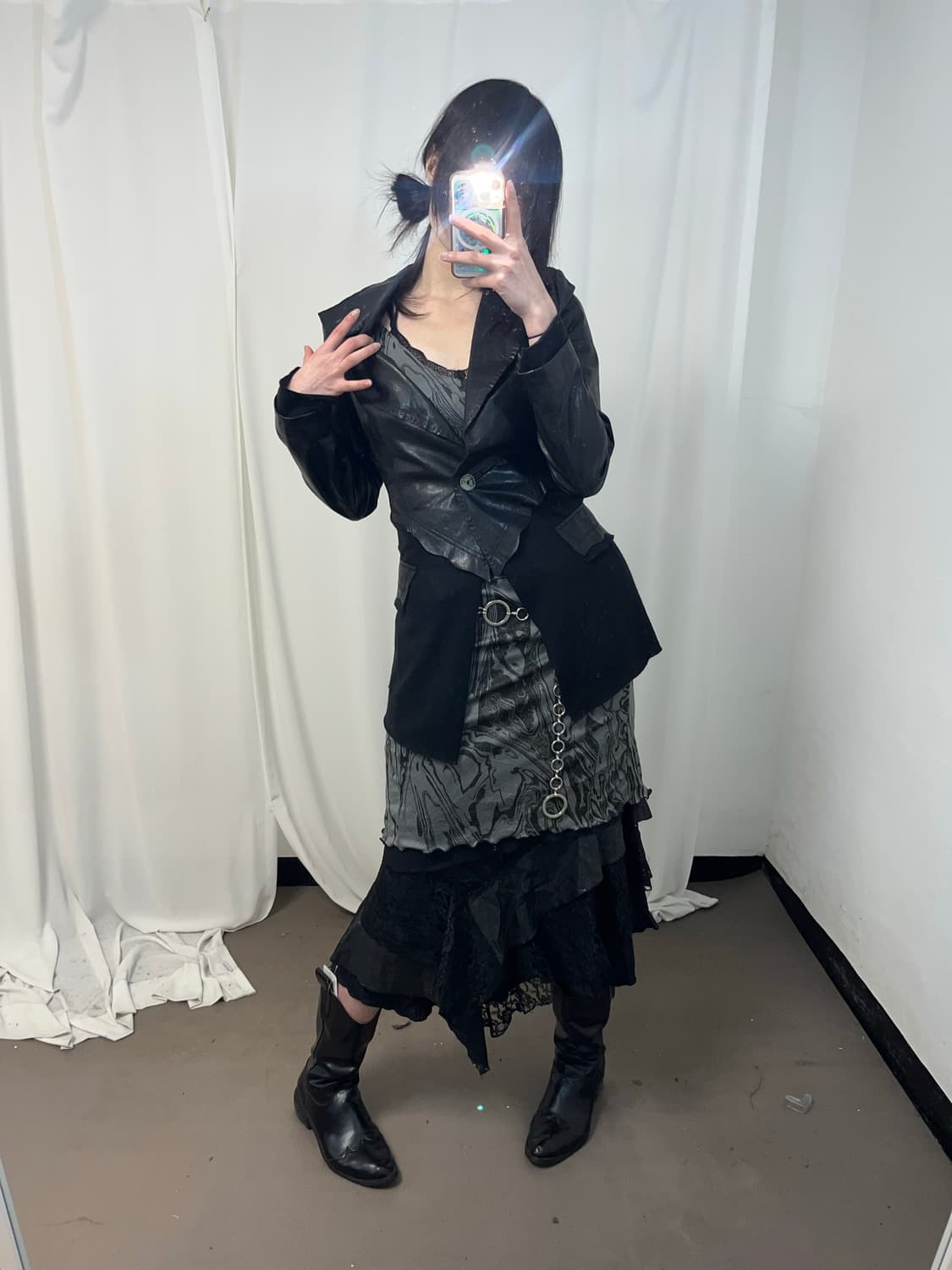 드레이프 블랙 레더 블레이져 상품이미지2