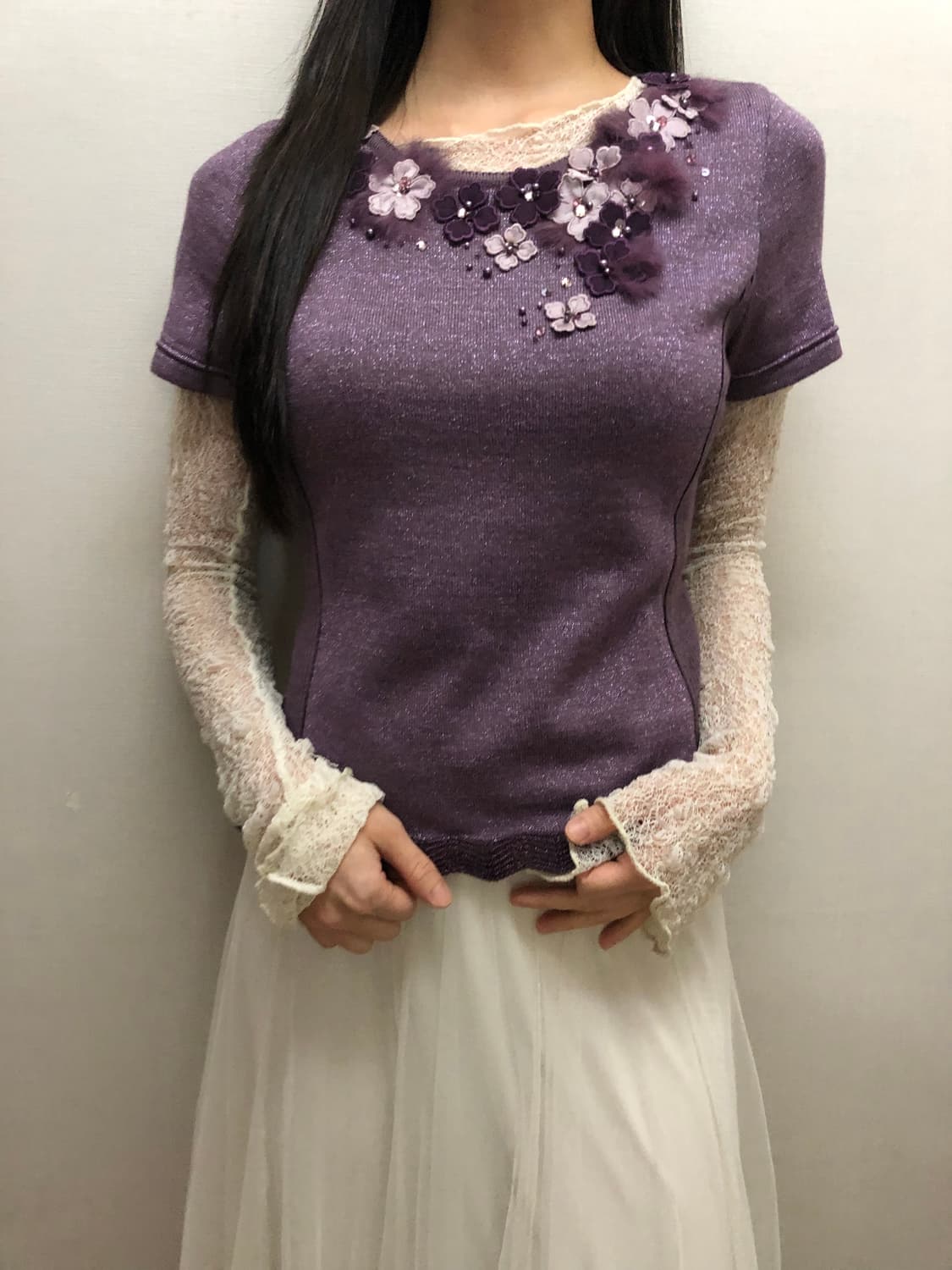 빈티지 퍼플 플라워 니트 상품이미지2