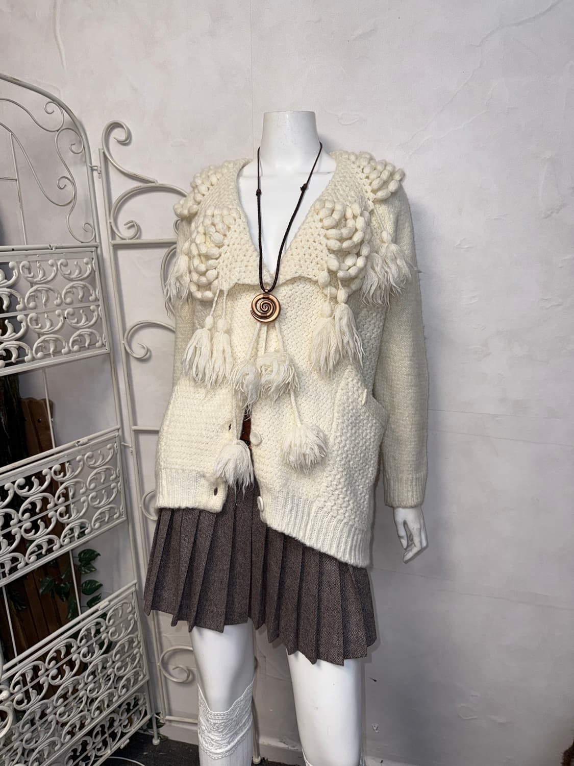 O’2ND ivory knit ball tassel wool 가디건 상품이미지6