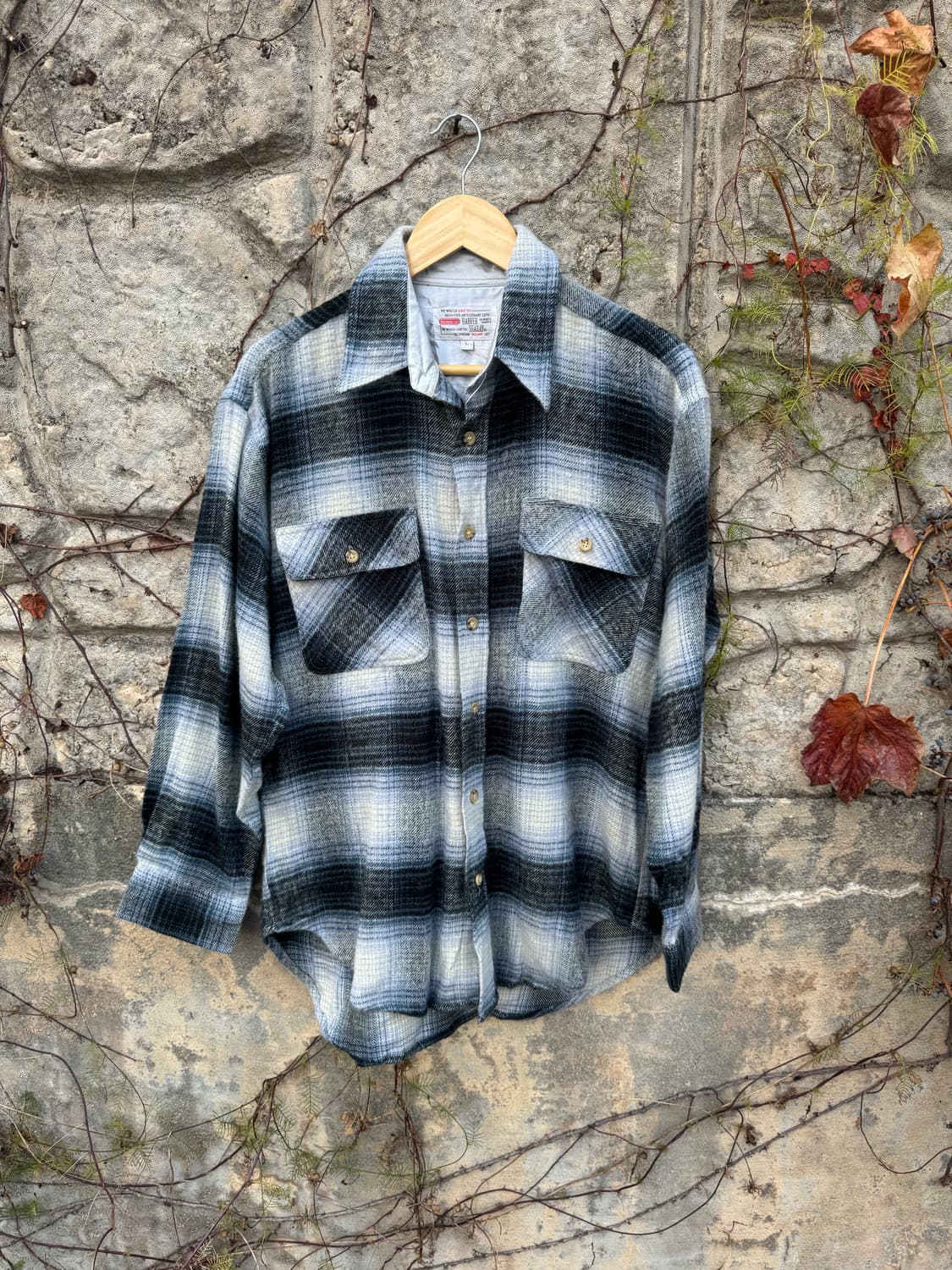 일본 빈티지 체크 패턴 투포켓 플란넬 셔츠 L 상품이미지1