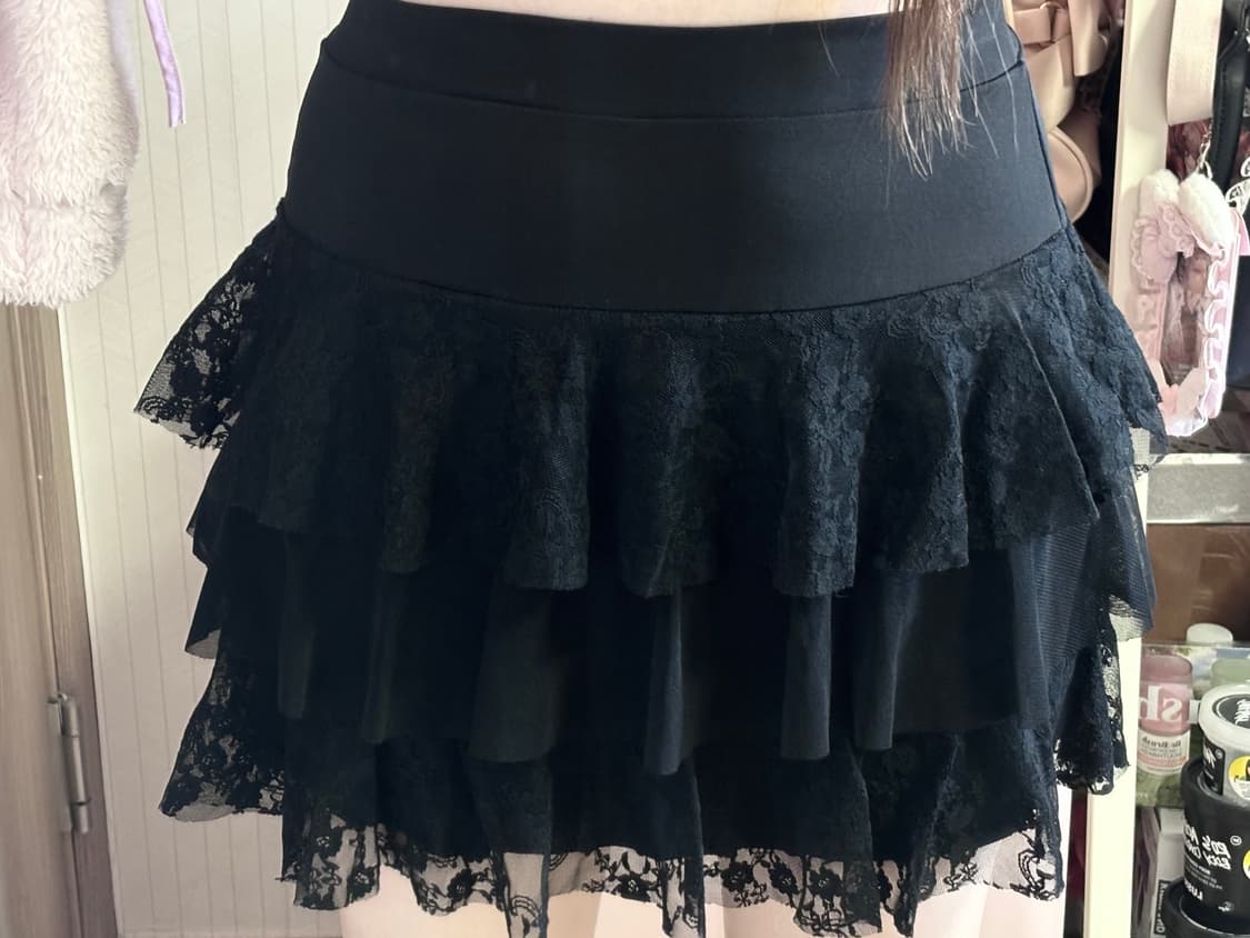 갸루 펑크깔 블랙 레이스 캉캉 스커트 상품이미지1