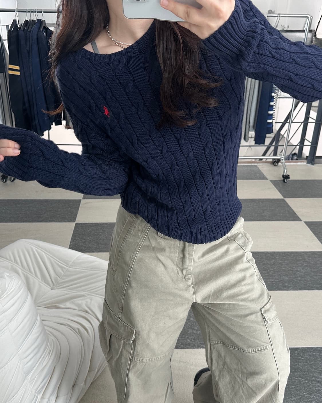 폴로 랄프로렌 네이비 피마코튼 케이블 니트 상품이미지3