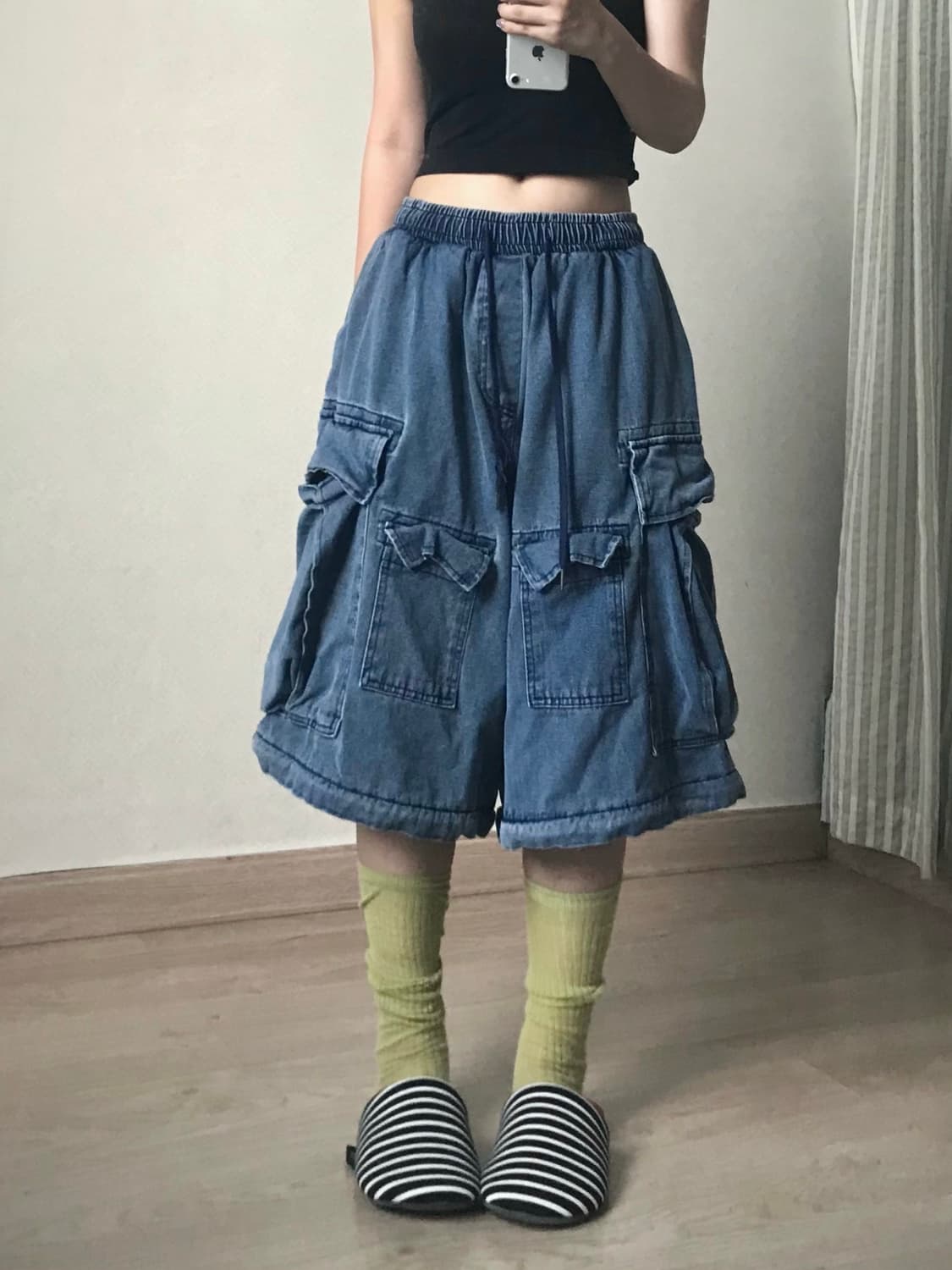 Cotton denim double pocket wide bermuda  상품이미지2