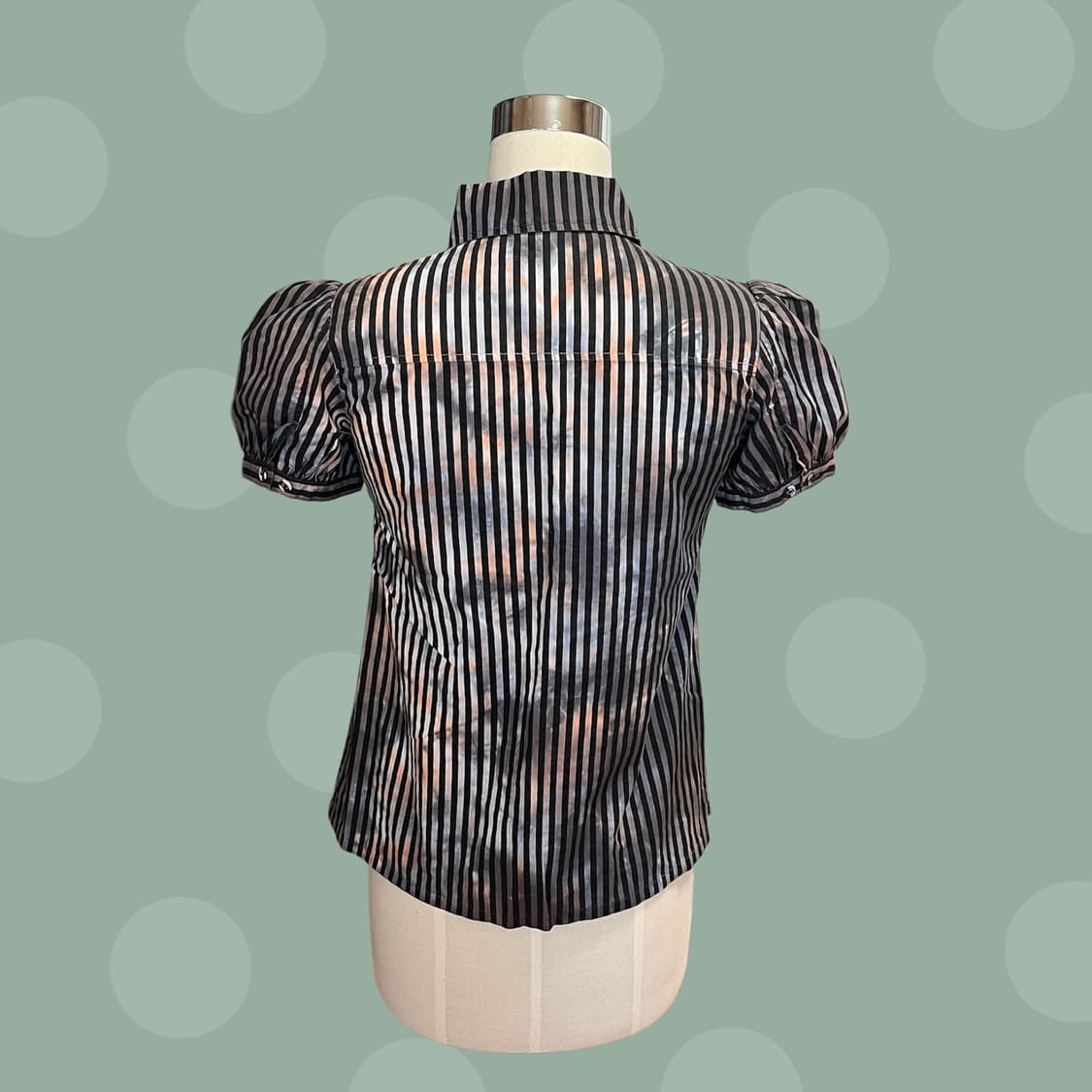 나염 스트라이프 퍼프 소매 반소매 셔츠 상품이미지3