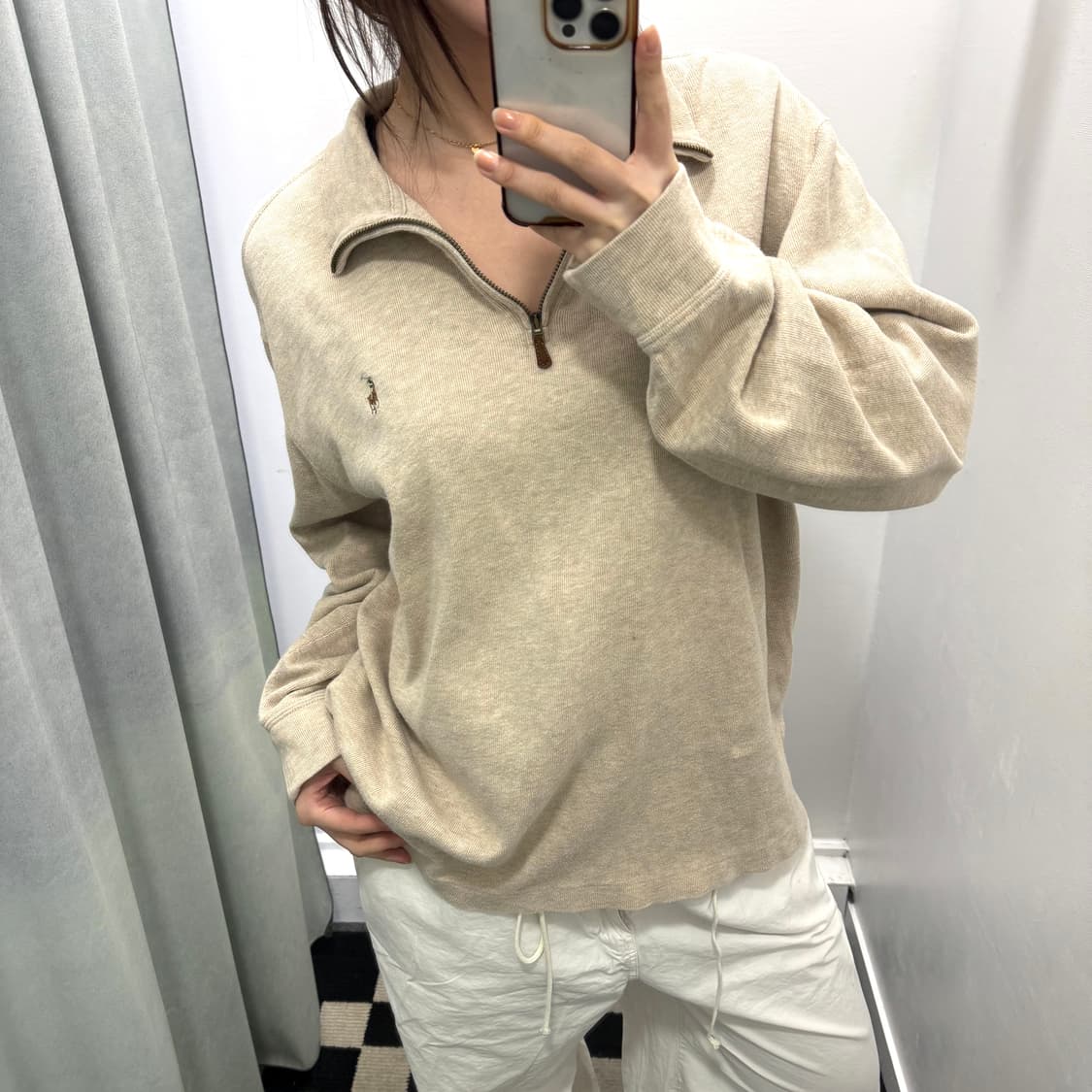 폴로 베이지 반집업 니트 상품이미지1