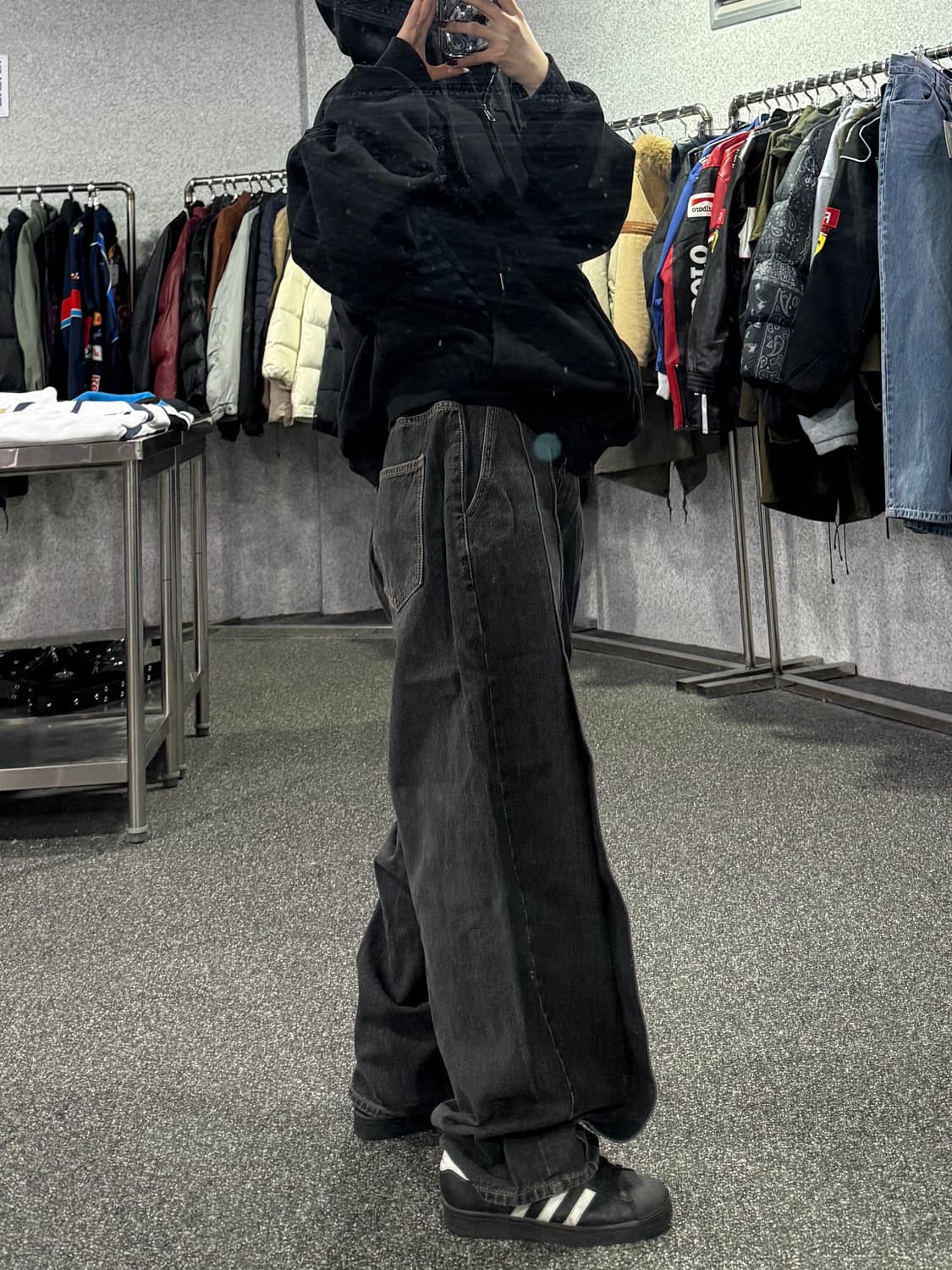 펄스 블랙 워싱 와이드 데님 팬츠 B4374 상품이미지2