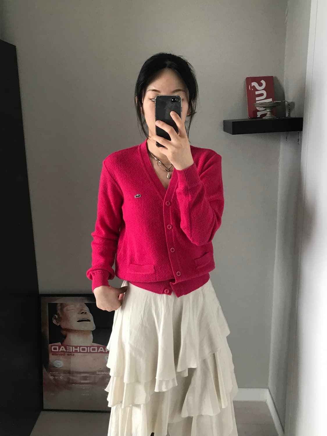 라코스테 로고 핑크 니트 가디건 상품이미지5