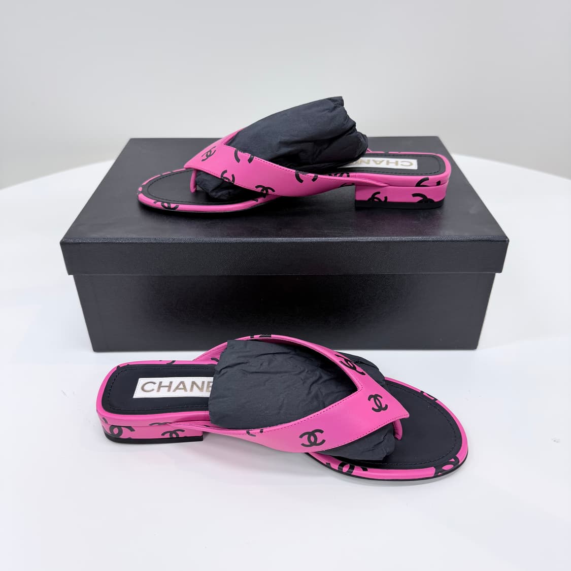 [미사용/풀구성] 샤넬 CC 로고 플리플랍 샌들 슬리퍼 쪼리 핑크 상품이미지4
