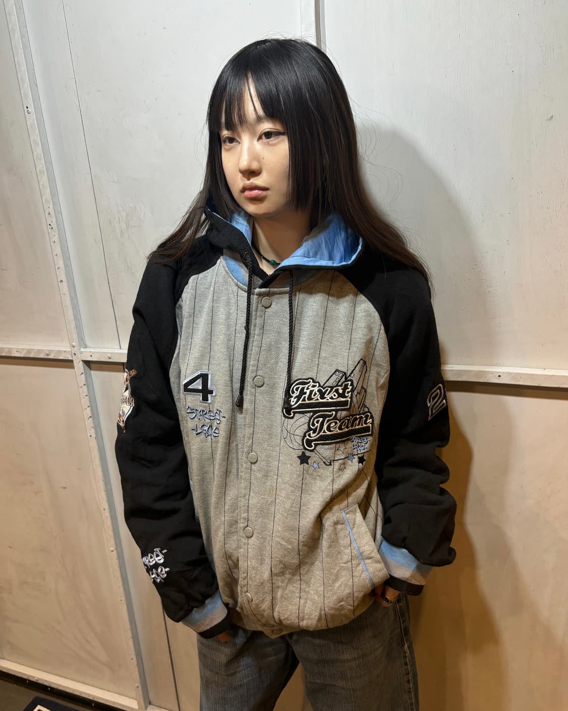 90s Vintage Hooded Varsity Jacke 상품이미지2