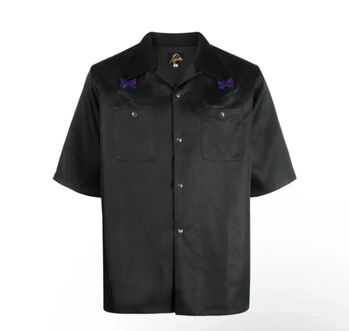 니들스 숏슬리브 카우보이 원업 폴리 슬럽 사틴 셔츠 블랙 상품이미지1