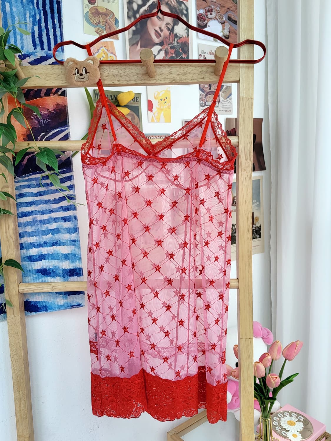 러블리 스타 레드 슬립 빈티지 레이어드 상품이미지6