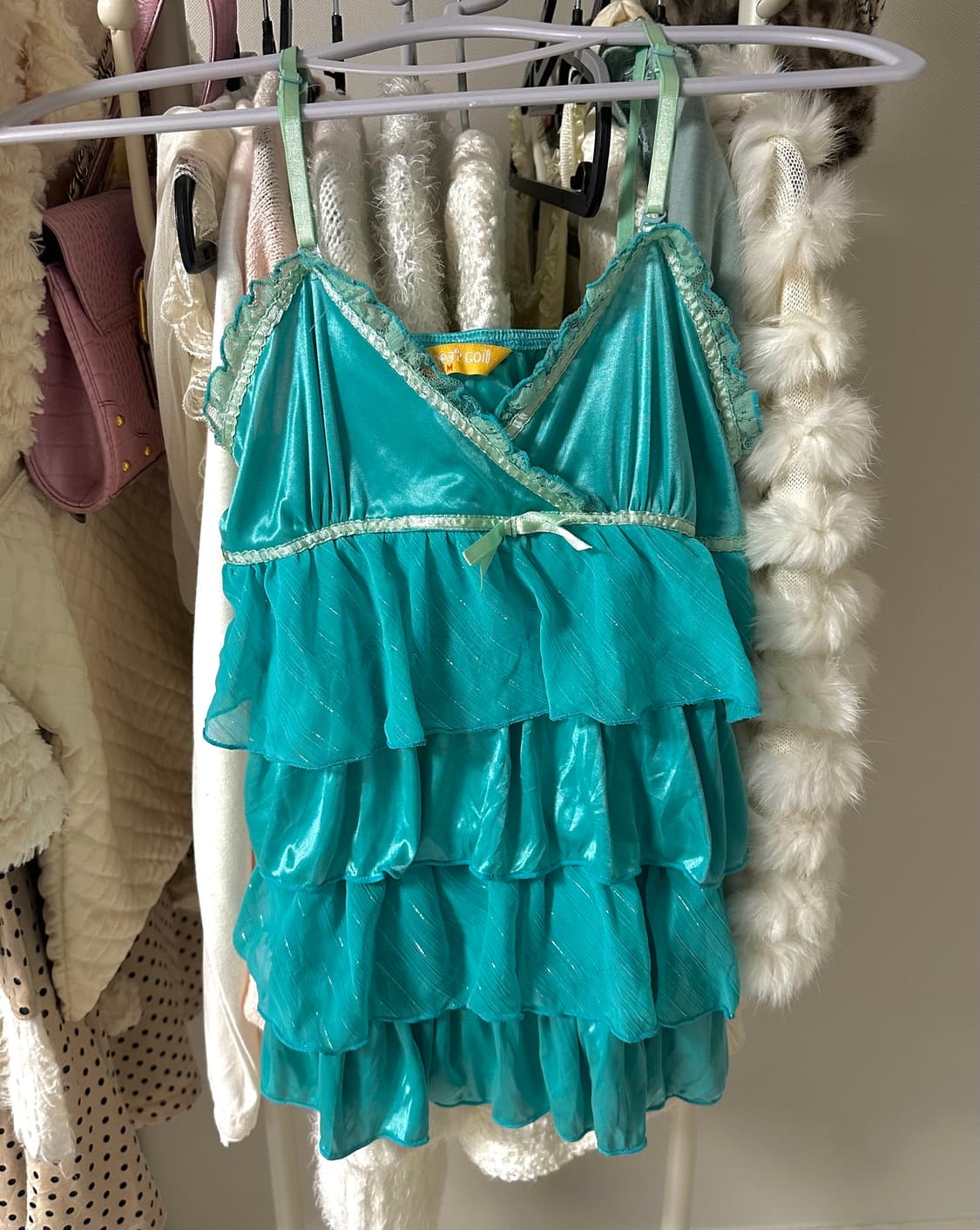 Y2K Mint satin Gyaru top / 갸루 상품이미지2