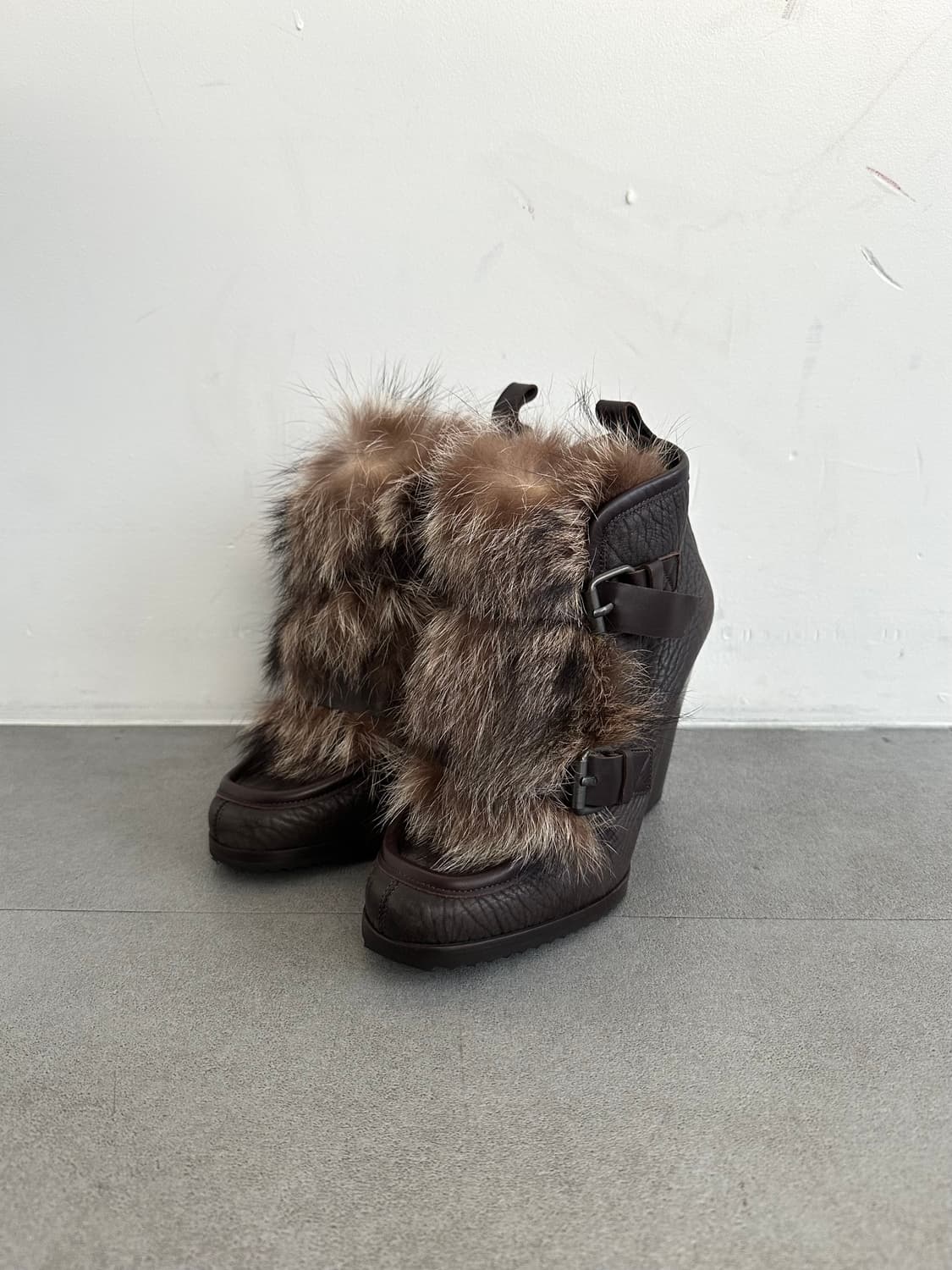 피에르하디 아카이브 브라운 퍼 레더 웨지부츠 상품이미지3