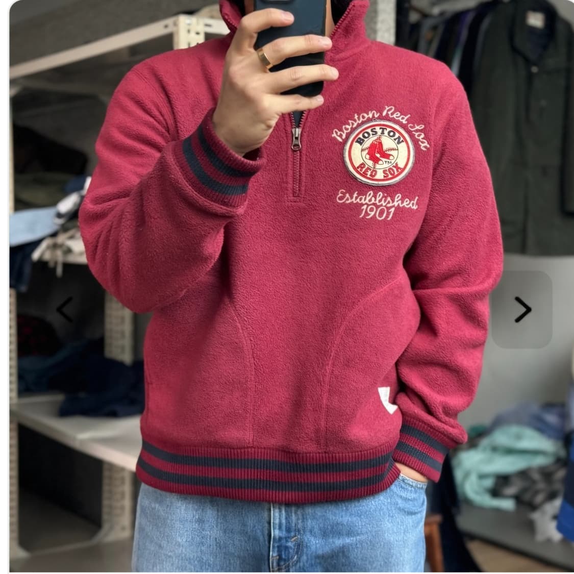 올드 유니클로xMLB 보스턴 레드 삭스 반집업 플리스 상품이미지1