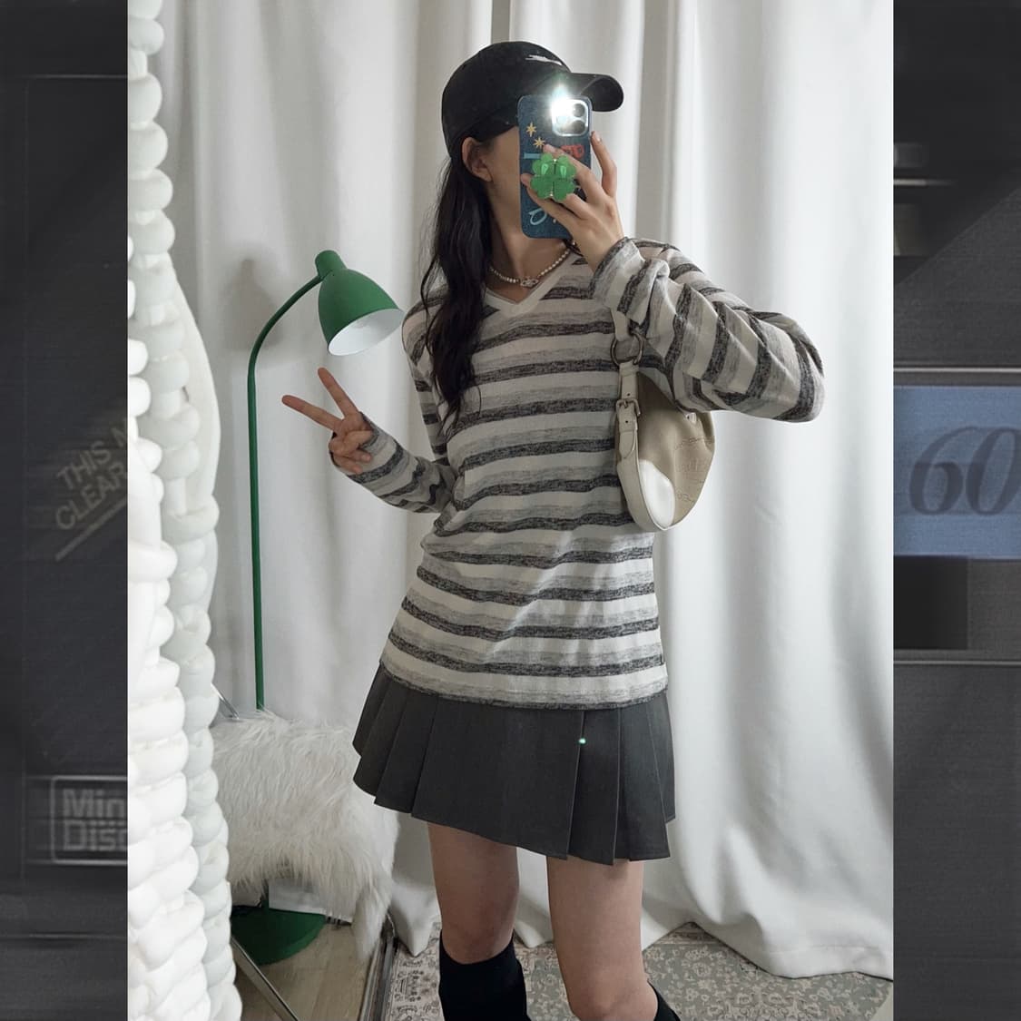 그레이 스트라이프 레이어드 티셔츠 상품이미지2