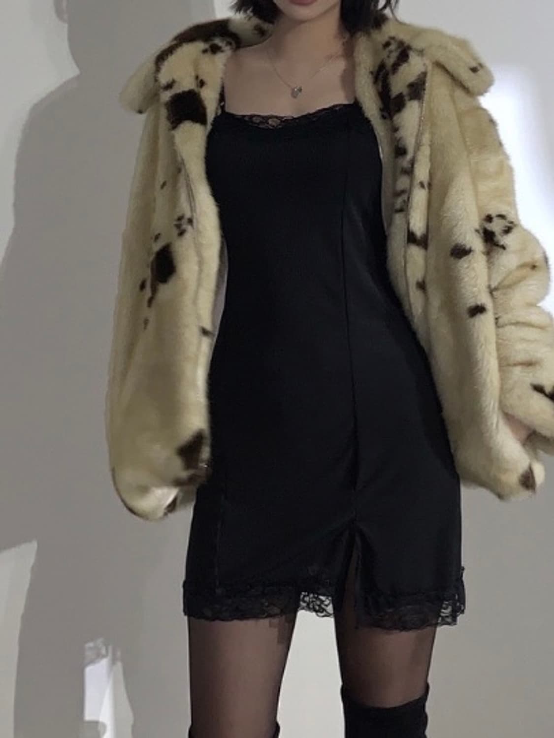 블랙 레이스 슬리브리스 트임 원피스 나시원피스 /연말룩 파티룩 오네갸루 상품이미지1