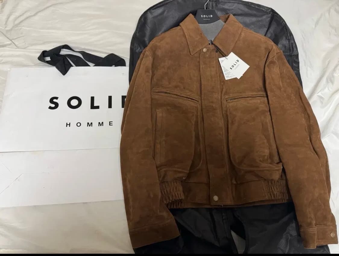 [25fw] 새상품 솔리드옴므 브라운 레더 스웨이드 트러커 자켓 상품이미지1