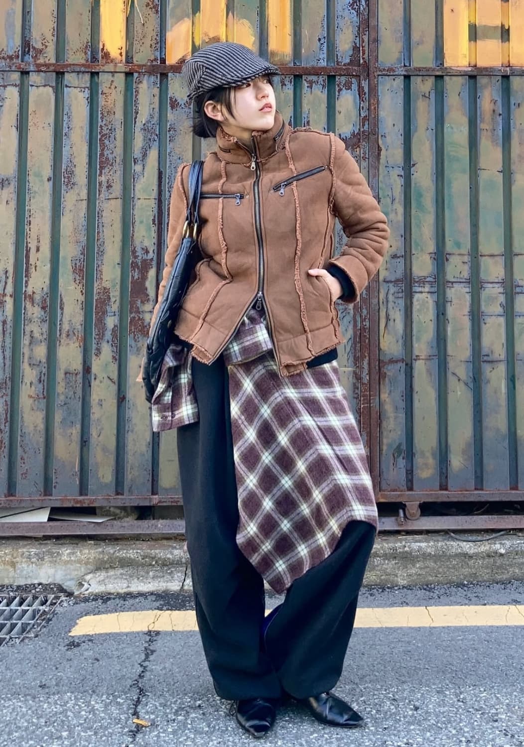 브라운 패치 쉐르퍼 재킷 무스탕 상품이미지1