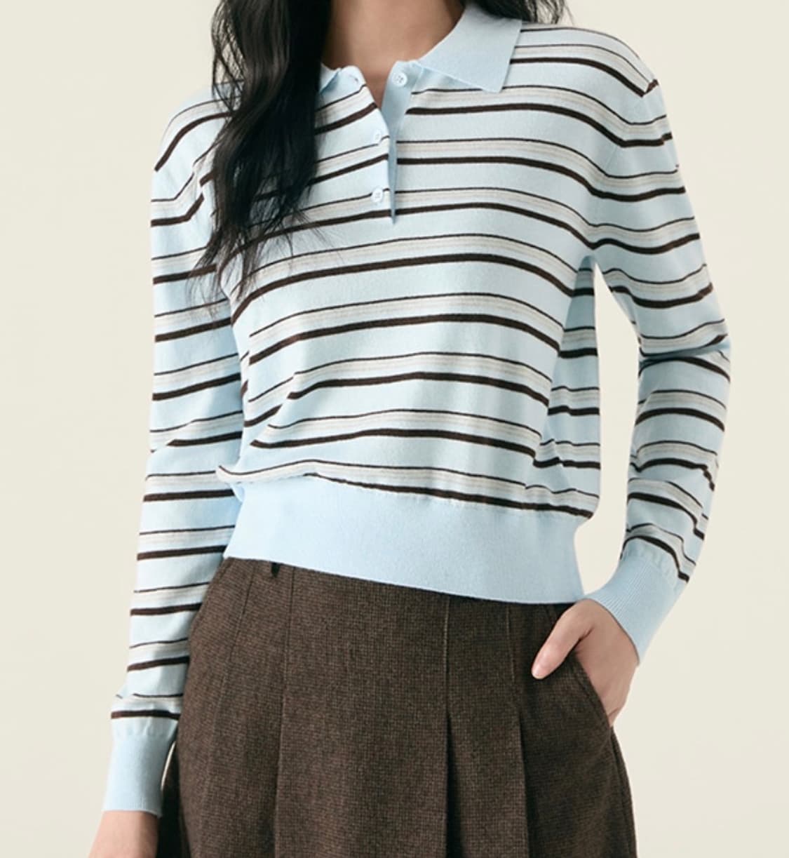 로엠 단가라 스프라이프 카라 스웨터 티 상품이미지1