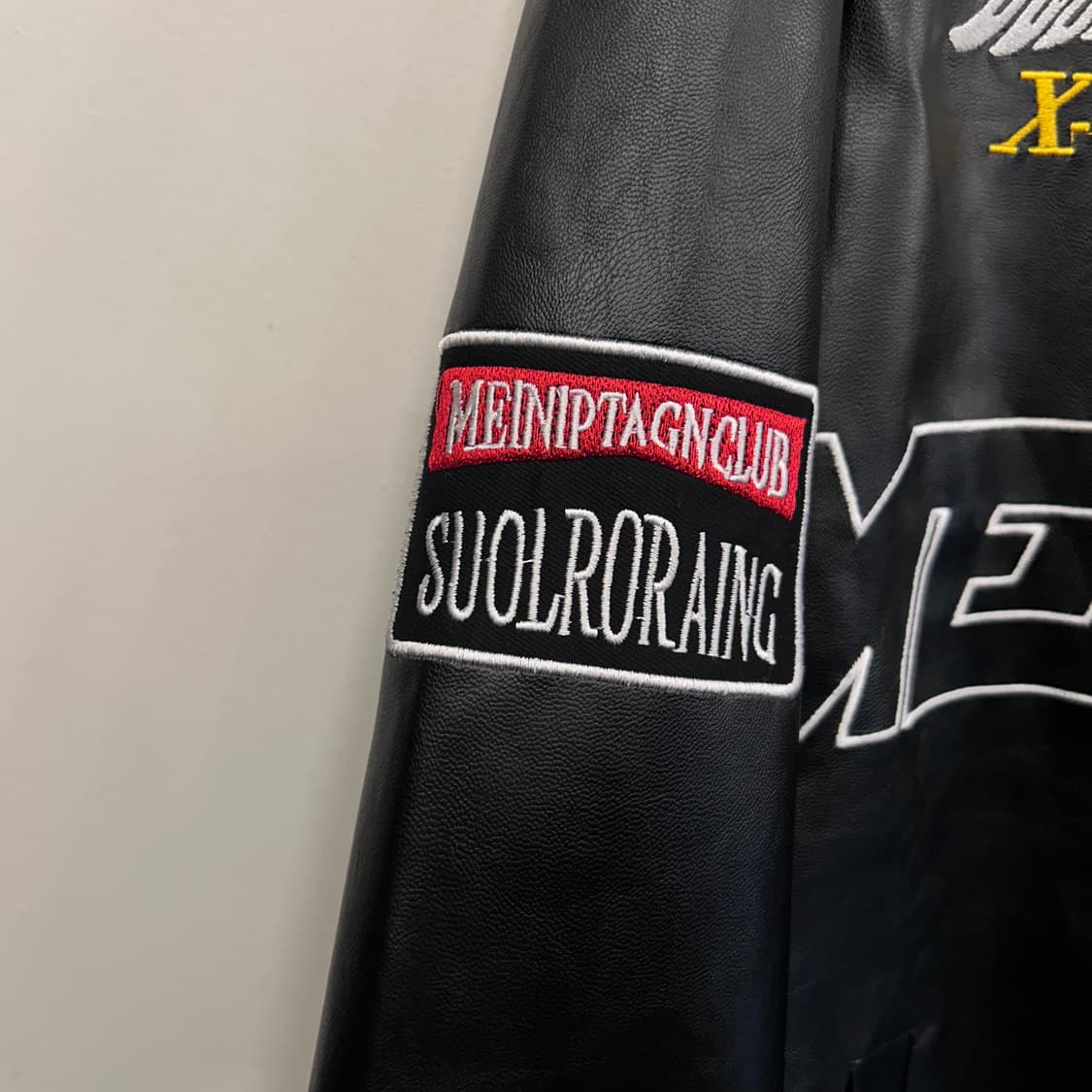 빈티지 레이싱 팀 로고 자수 레더 자켓 상품이미지4