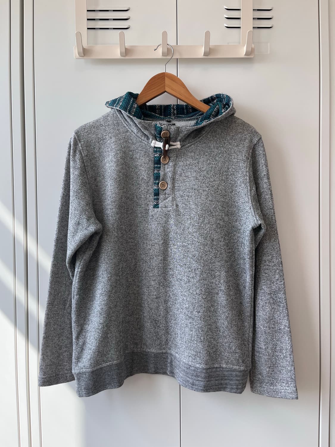 Vintage 더플 단추 그레이 후드티 상품이미지4