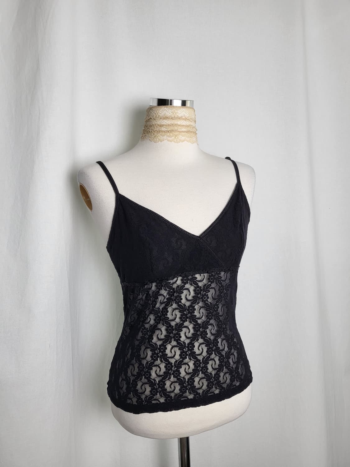 빈티지 블랙 시스루 레이스 뷔스티에 캐미솔 나시탑 상품이미지2