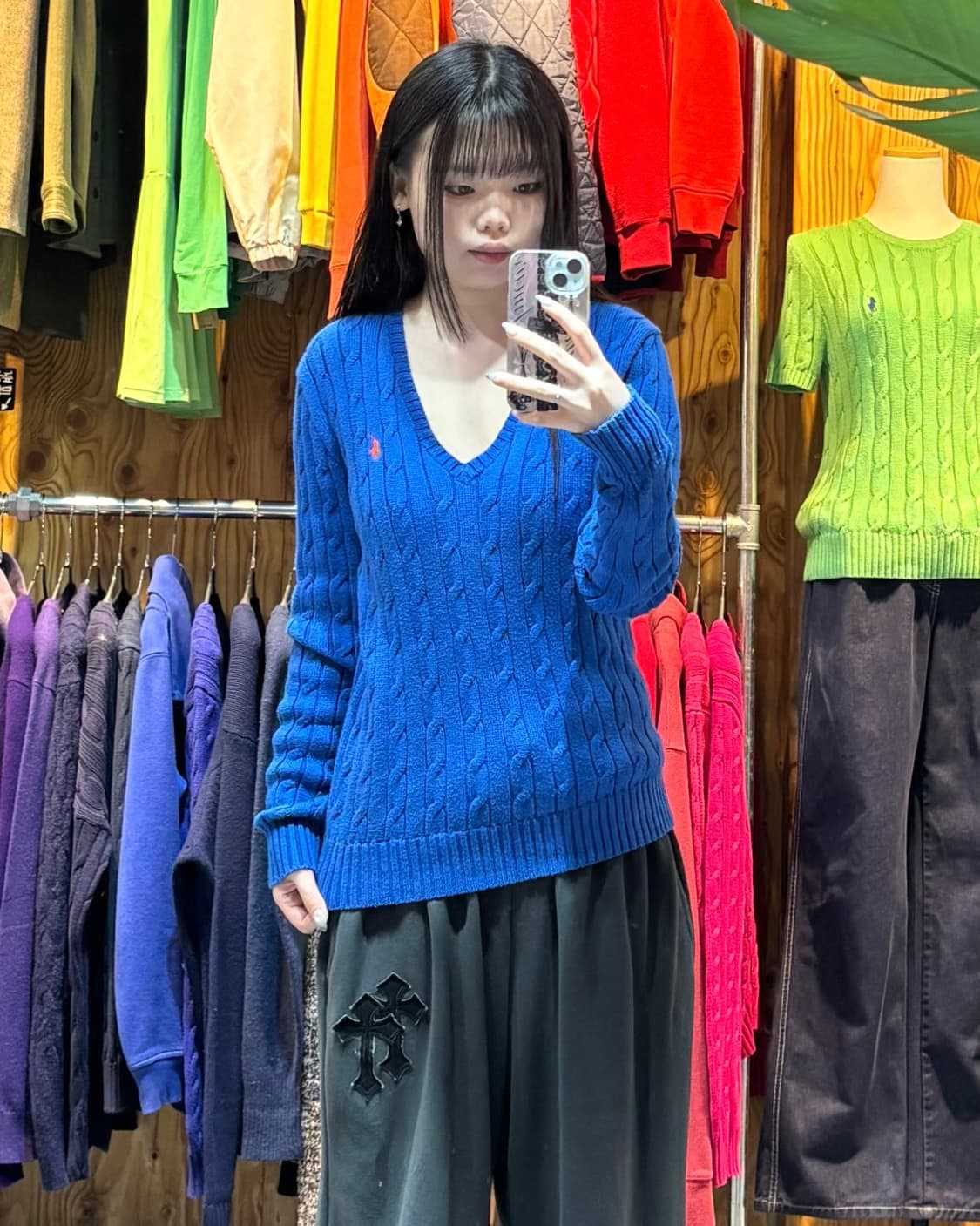 M 폴로랄프로렌 오렌지포니 블루 케이블 브이넥 니트 상품이미지1