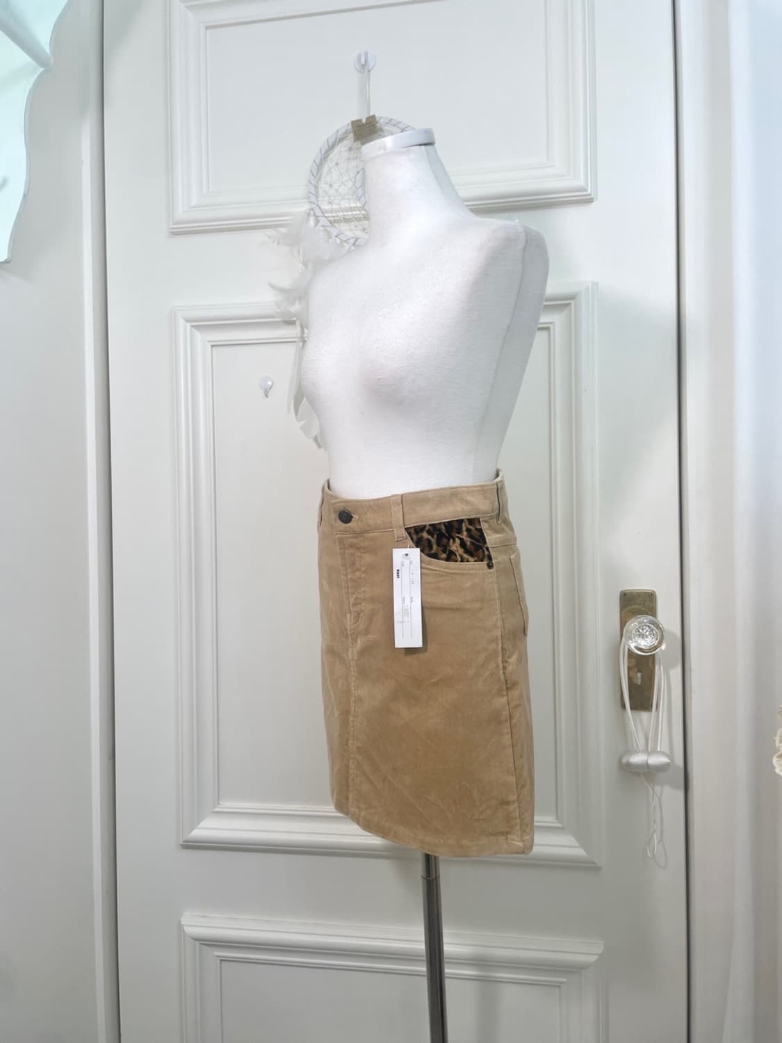 beige corduroy loepard point skirt 상품이미지2