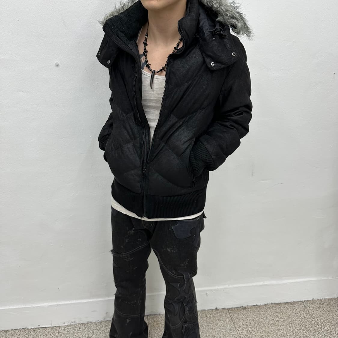 waxed texture fur down jacket 상품이미지1