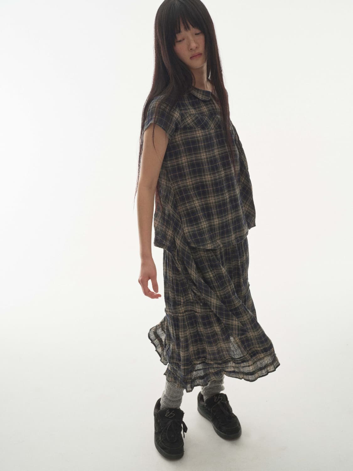 Coyseio 셔링 미디 스커트 체크 상품이미지1