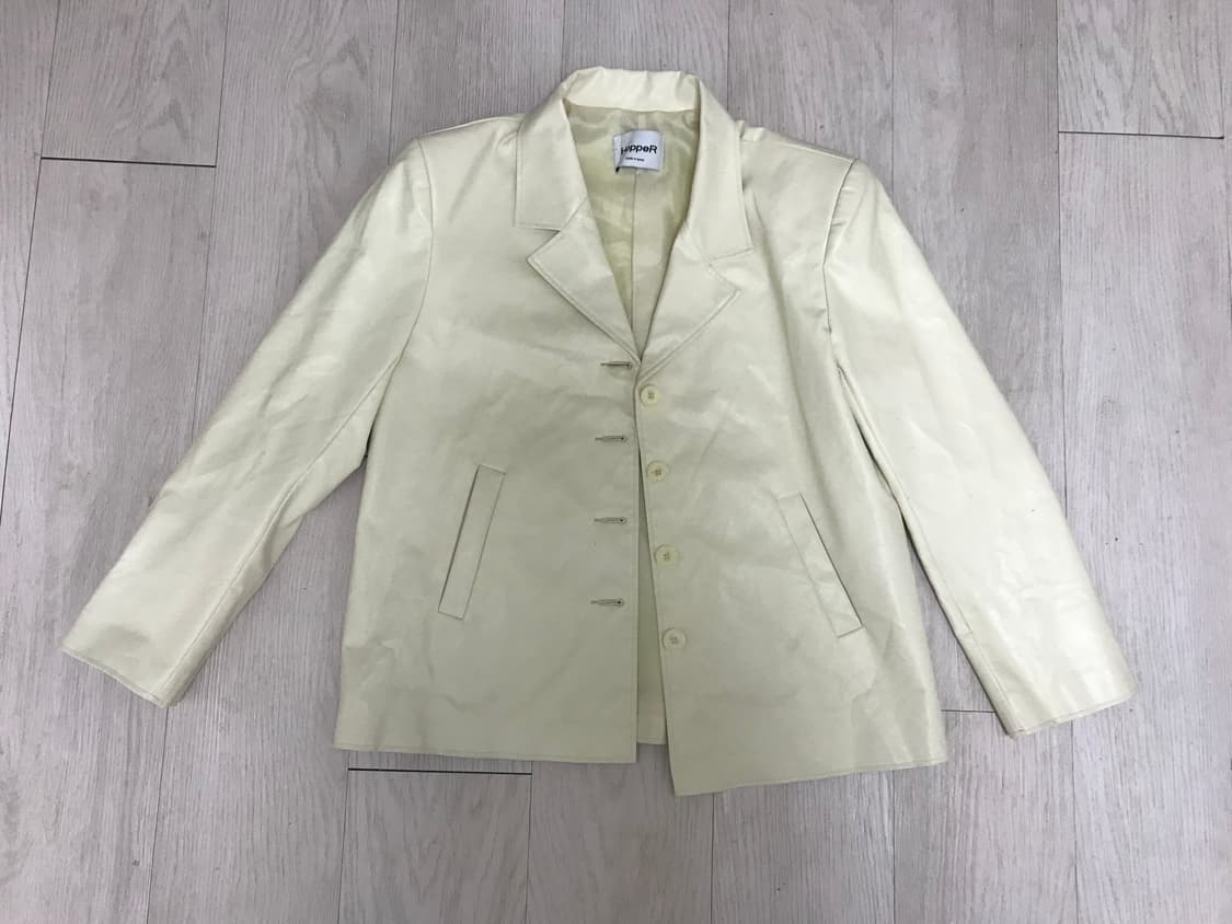 아이보리 오버핏 여성 레더 가죽 자켓 상품이미지9