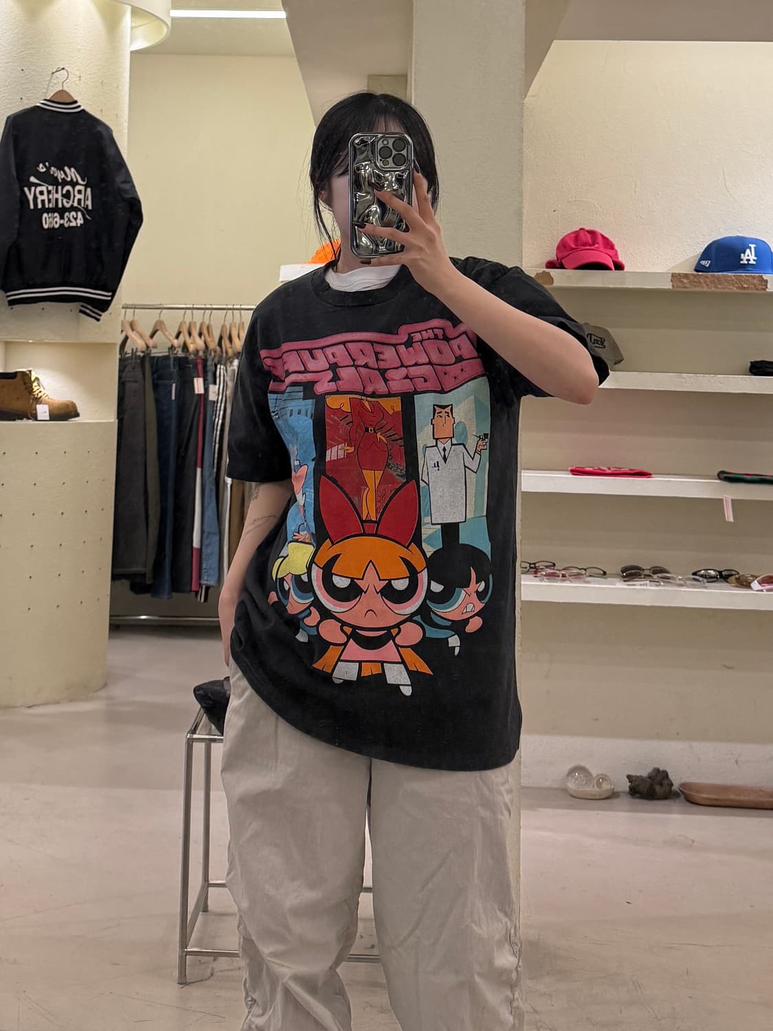 빈티지 카툰 네트워크 파워퍼프걸 프린팅 반팔 티셔츠 U1369 상품이미지1