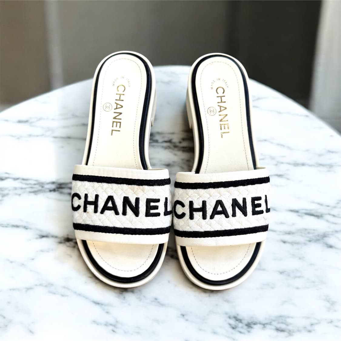 37/ 샤넬 램스킨 자수 트위드 뮬 슬리퍼 상품이미지3