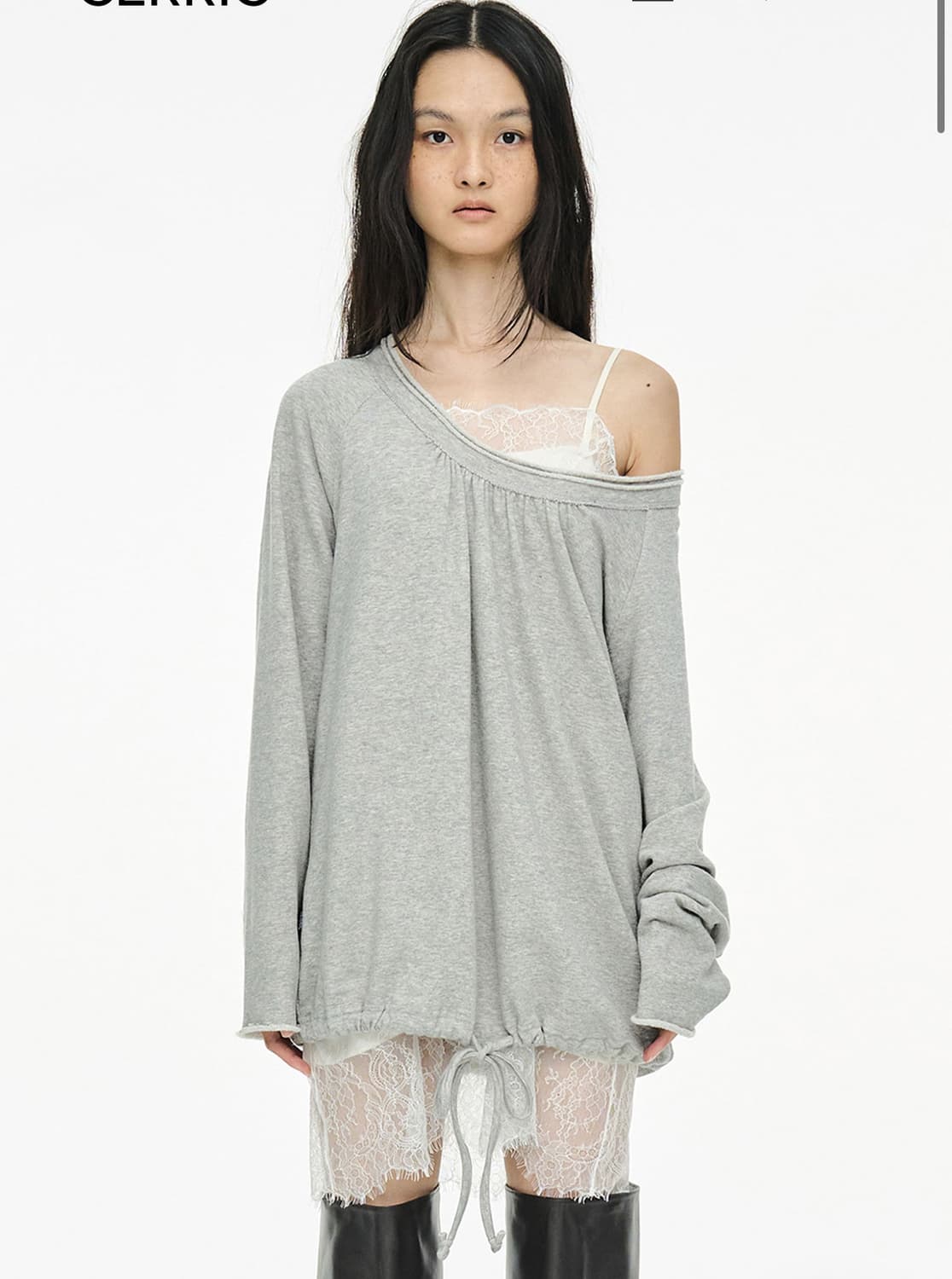 세릭 라운드 헴 스트링 탑 그레이 상품이미지1