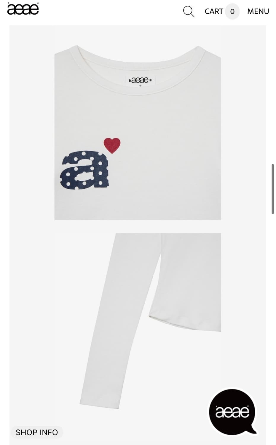 aeae 에이이에이이 도트 스몰 레터 롱 슬리브 화이트 팝니다 상품이미지2