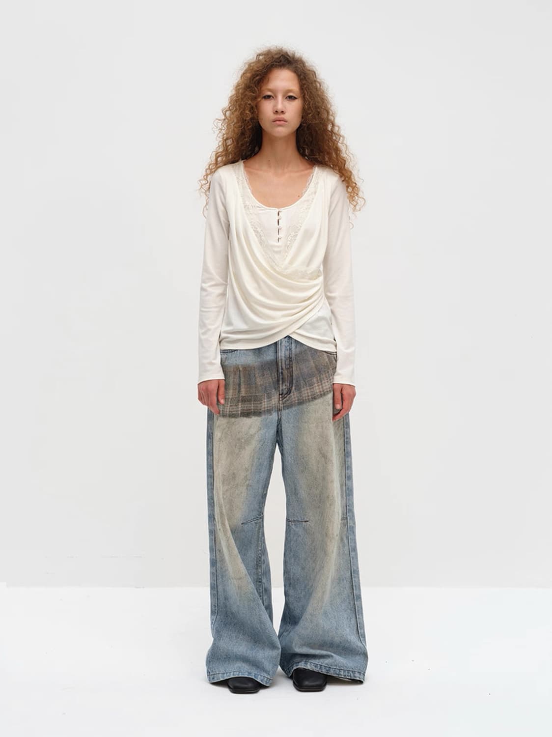 SQUARE CIRCLE 체크 프린트 데님 팬츠 상품이미지4