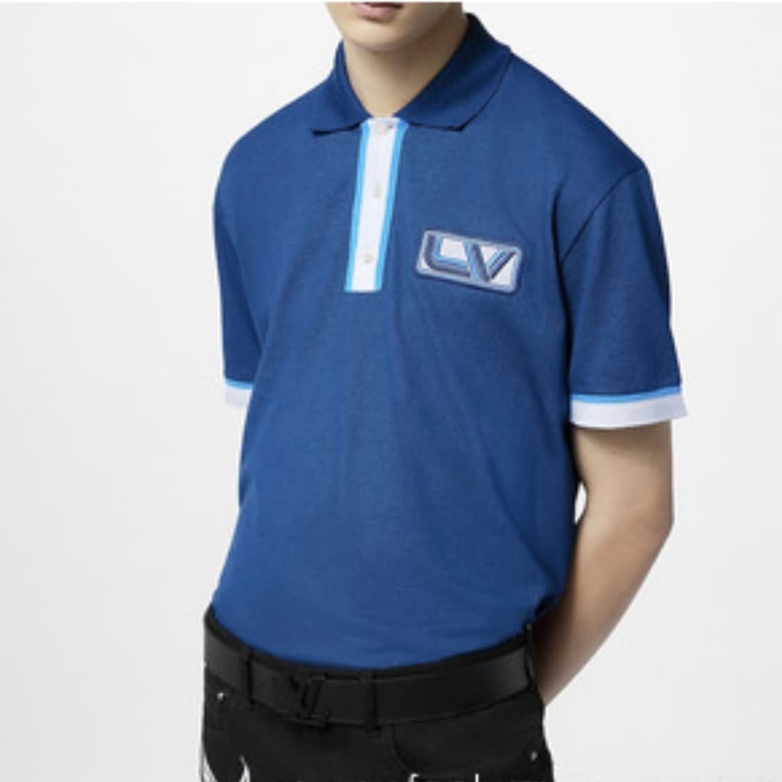 [A급/XL] 루이비통 LV 로고 엠브로이더드 반팔 카라티 블루 상품이미지8