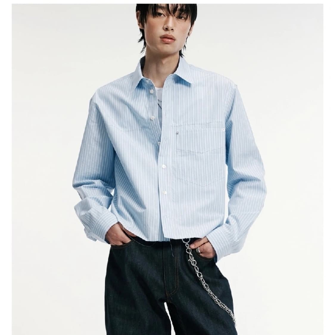 알렌느 컷오프 스트라이프 셔츠 상품이미지1