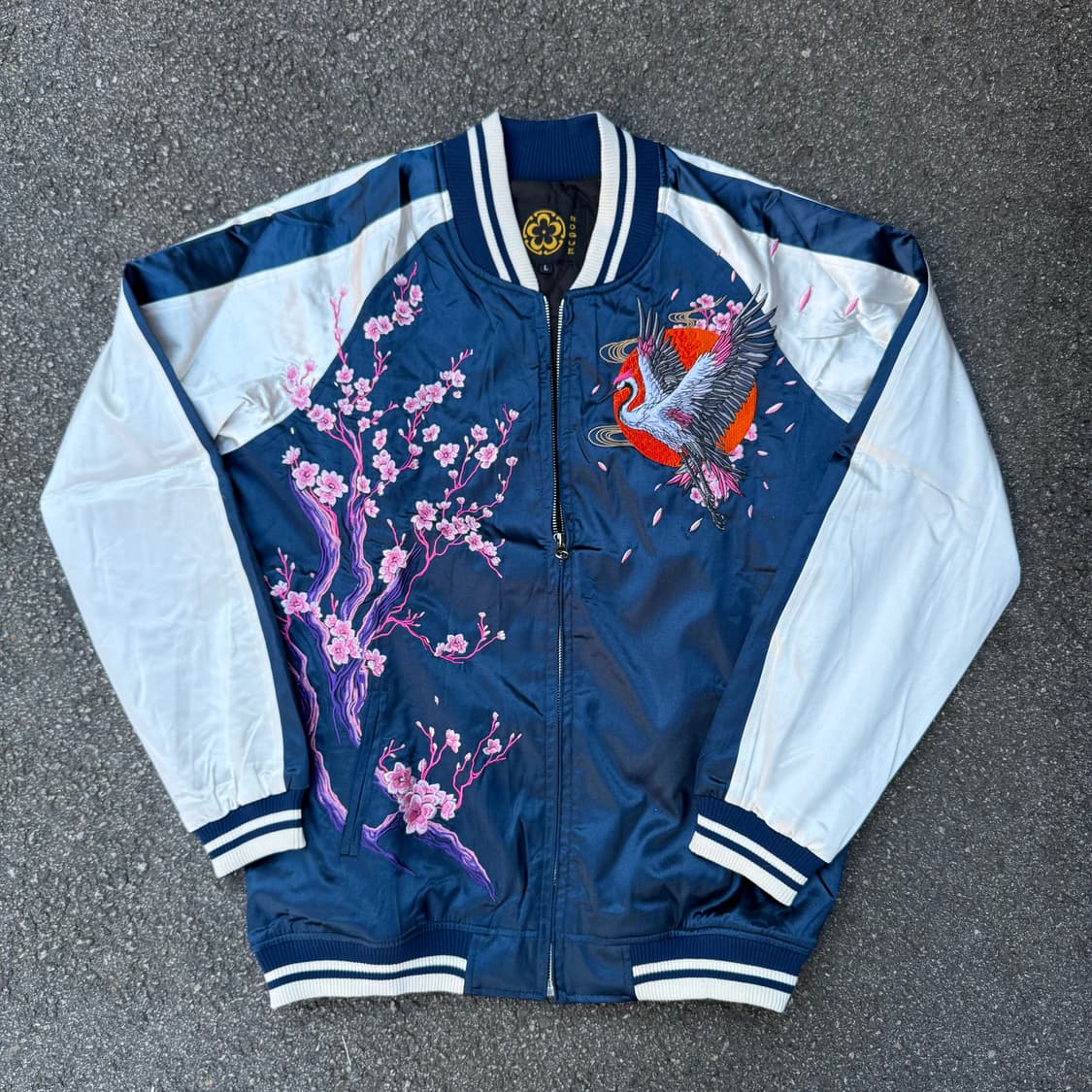 자수 학 벚꽃 스카잔 블루 상품이미지2