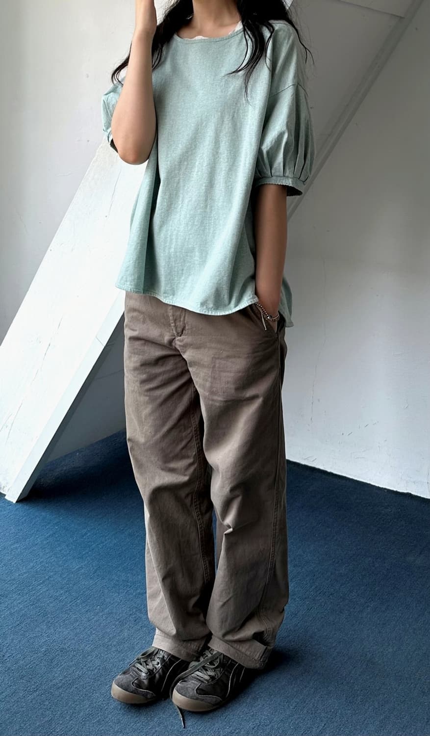 Cotton puff sleeve design pullover top 상품이미지8