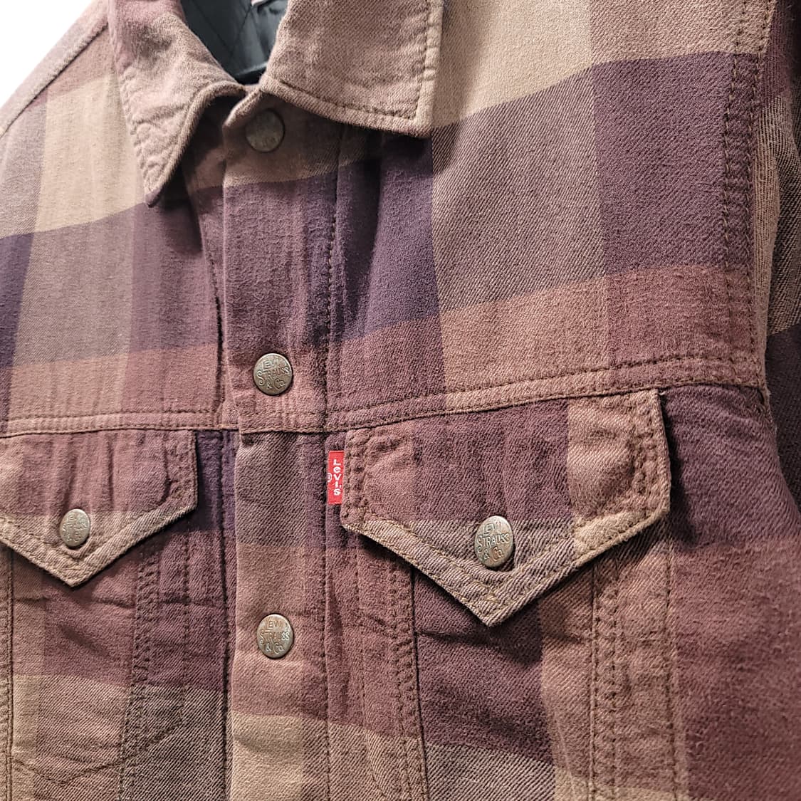 [M] 리바이스 브라운 레드탭 체크패턴 스냅 셔츠자켓 상품이미지4