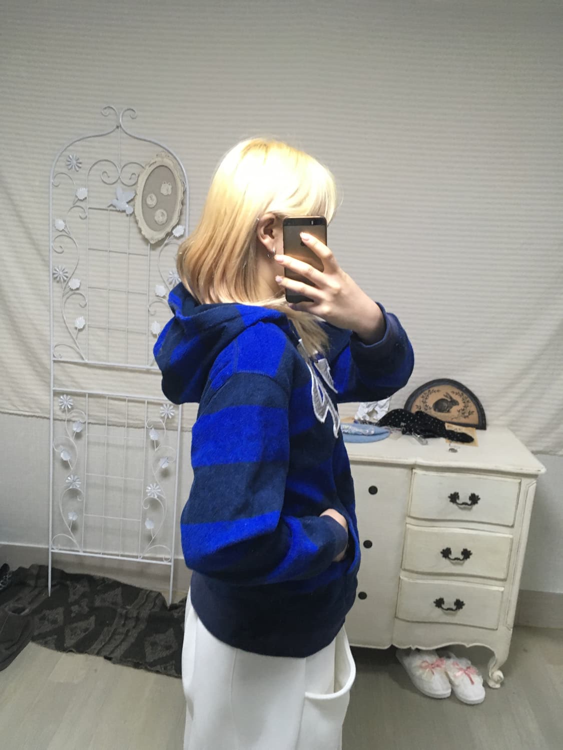 jpn vintage Gap 블루 스트라이프 후리스 후드 집업 상품이미지3