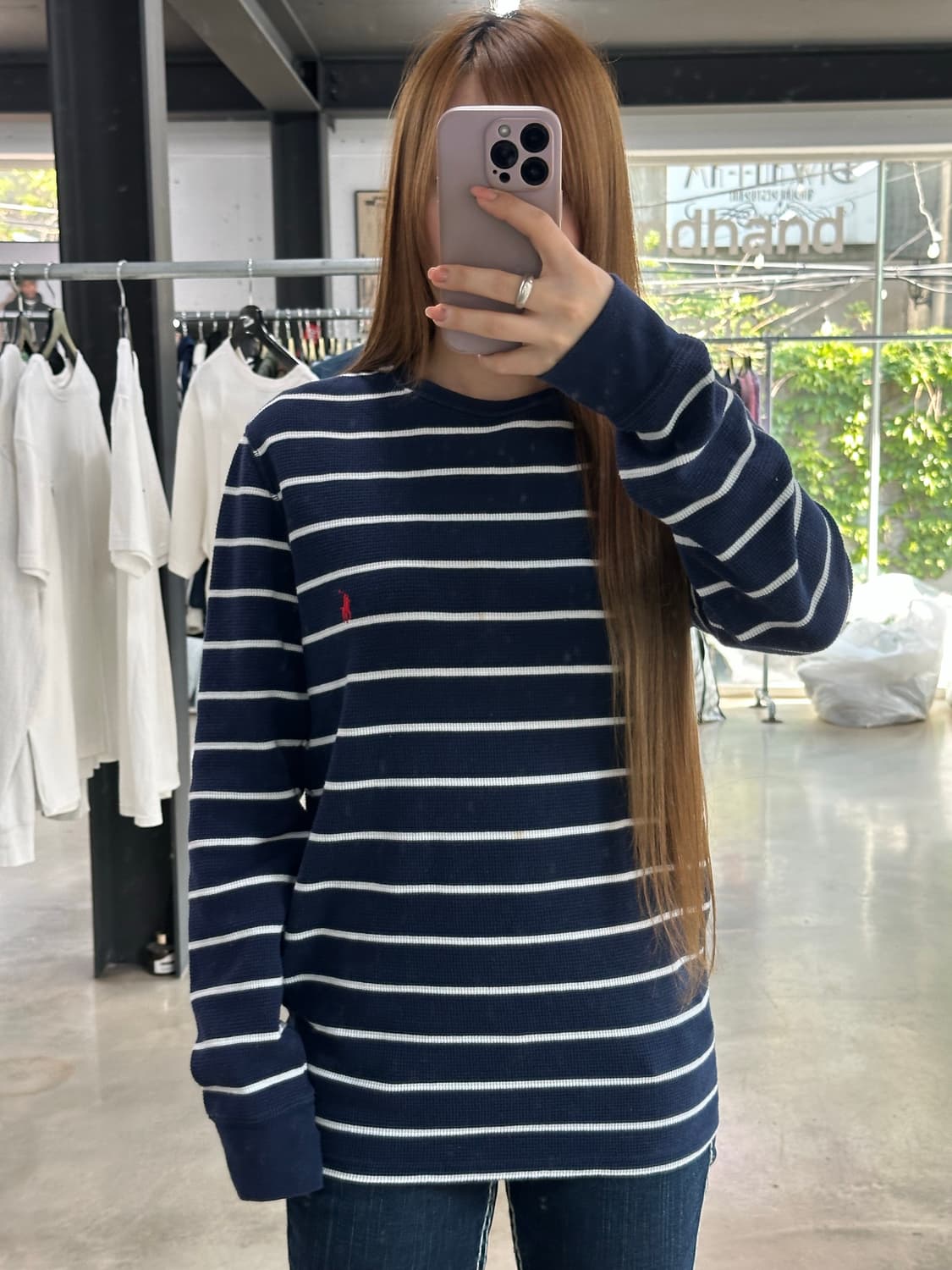 폴로 스트라이프 와플 롱슬리브 네이비 상품이미지3