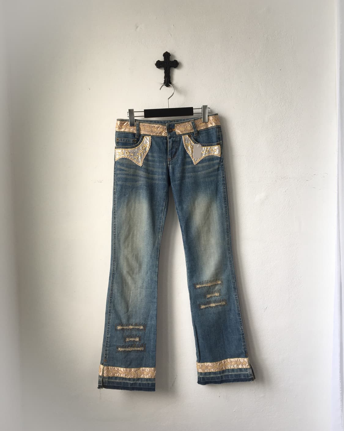 Beads trimming point denim pants 상품이미지1