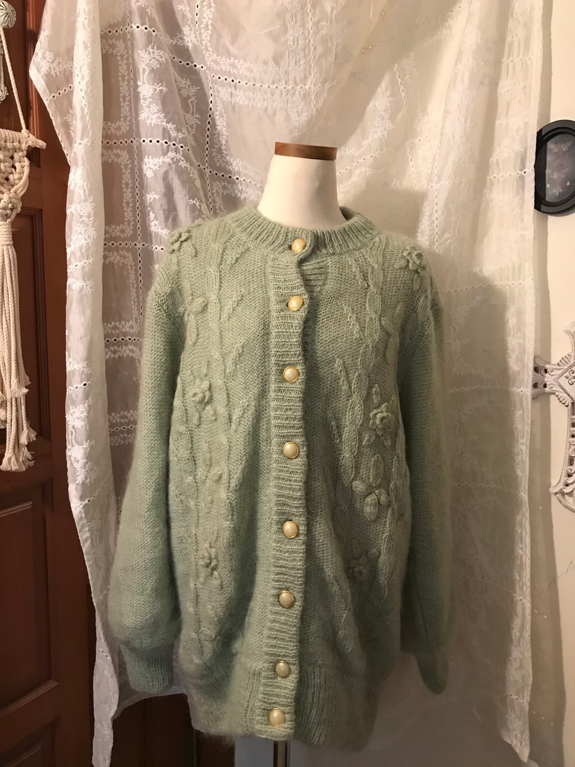 빈티지 모헤어 말차라떼 가디건 상품이미지1