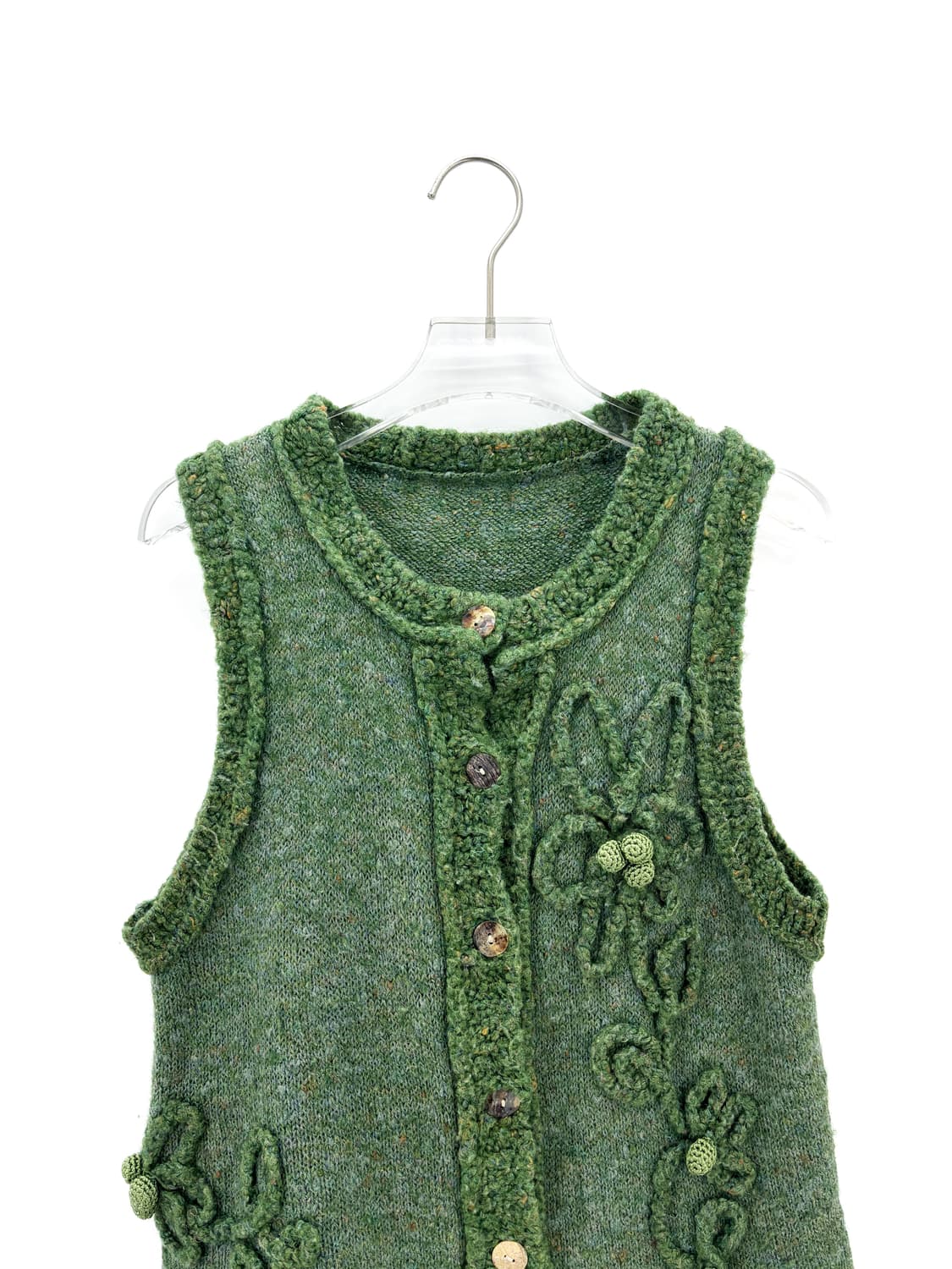 빈티지 그린 플라워 아플리케 니트 베스트 상품이미지2