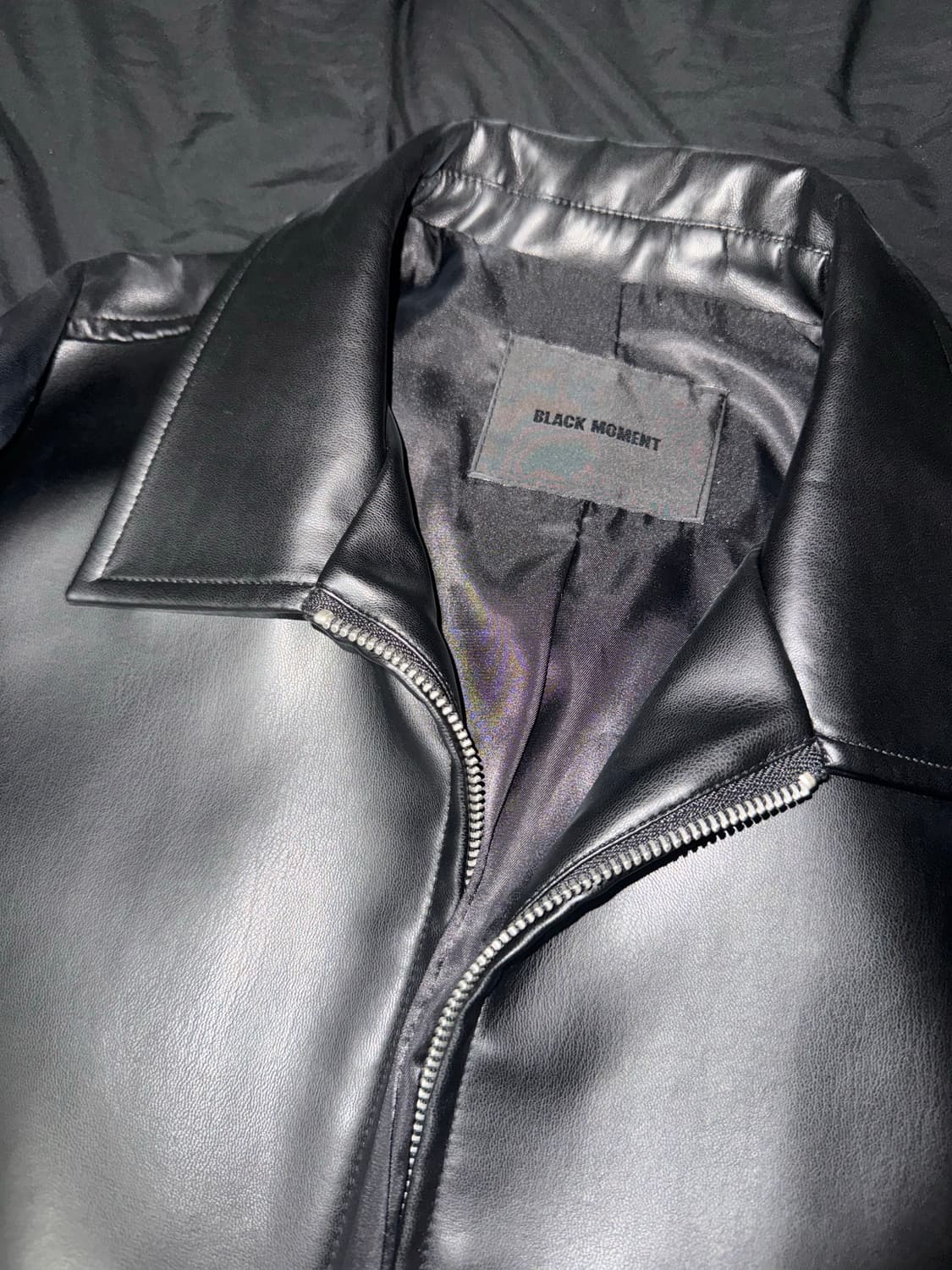 블랙모먼트 오버핏 싱글 레더 라이더 자켓 _BLACK 상품이미지3