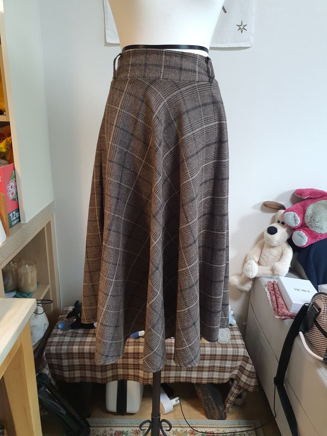 [빈티지] 브라운 체크 미디 스커트 상품이미지1