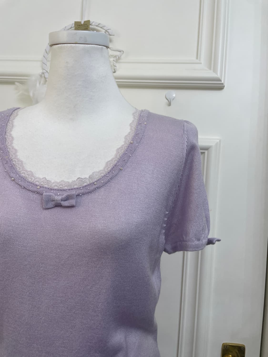lavender lace bow point knit top(size-M) 상품이미지6